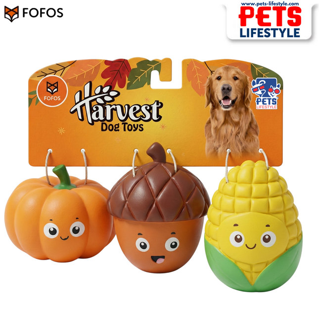 FOFOS Harvest Latex Toy 3‑Pack Natural Latex + Squeaker Small Dog Toy