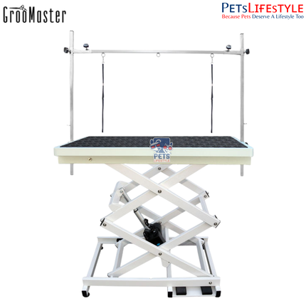 Groo Master N-109A Electric Grooming Table – Heavy-Duty Foot-Lift Table with Double X-Cross Stability & Wheel Brakes
