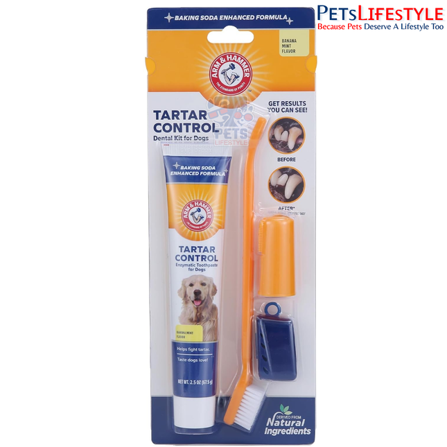 Arm & Hammer Tartar Control Dental Kit for Dogs – Banana Mint Flavor | Advanced Dog Oral Care Kit