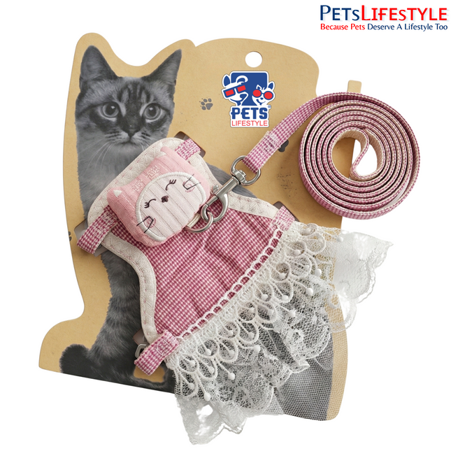 Cute Plaid Cat & Small Dog Harness with Leash Adjustable Anti-Escape Breathable