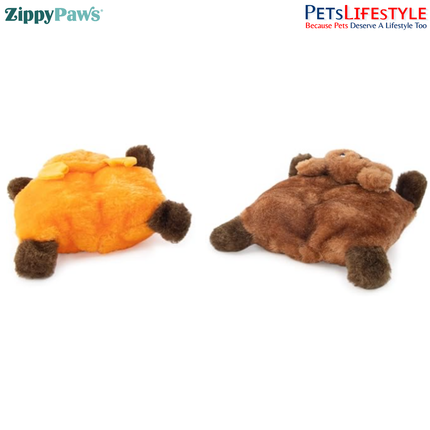 ZippyPaws Squeakie Pads – 2 Pack (Bear & Moose)  Stuffing-Free Plush Dog Toy with Large Blaster Squeakers