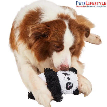 FOFOS Tough Dog Toy 2PK Bear & Panda – Dual-Layer Plush Squeaky Toys with Rope Body & Crinkle Paper for Dogs