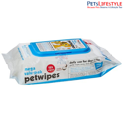 Petkin Pet Wipes Mega Value Pull Pack – 125 Wipes for Dogs & Cats