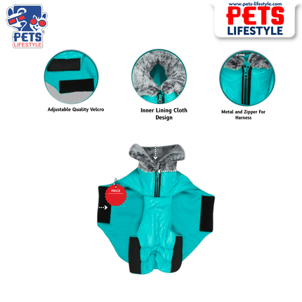 Fur Jacket for Dogs –Teal (Blue-Green), Winter Wear by PᴇᴛsLɪғᴇsᴛʏʟᴇ