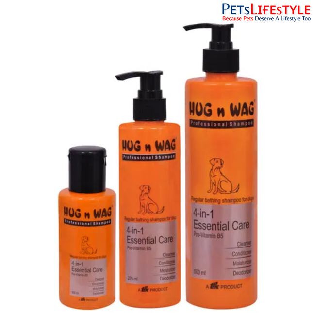 TTK Hug n Wag Professional 4-in-1 Essential Care Shampoo for Dogs & Puppies – Cleanser, Conditioner, Moisturizer & Deodorizer