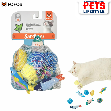 FOFOS Sardine Cat Toy 9 Pack Catnip-Infused Multi-Texture Toys for Batting & Swatting