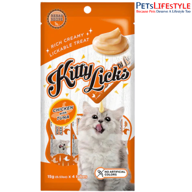 Rena’s Kitty Licks Chicken with Tuna Creamy Cat Treat 4 x 15g – Rich Lickable Treat for Kittens & Cats