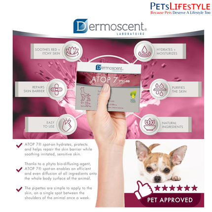 Savavet Dermoscent ATOP 7 Spot-On 0.6ml for Dogs & Puppies (0–10kg) (0.6ml x 4 Pipette)