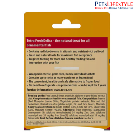 Tetra FreshDelica Bloodworms Nutrient-Rich Gel Treats for Ornamental Fish with Natural Ingredients & Essential Vitamins 48 Gram