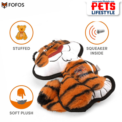 FOFOS Safari Line Tiger Dog Toy Soft Plush Tiger Toy for Moderate Chewers