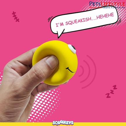 Squeeezys Latex Monster Ball Yellow Squeaky Dog Toy – Natural Latex Rubber Play Toy for Dogs