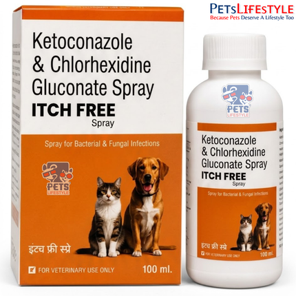 ITCH FREE Ketoconazole & Chlorhexidine Spray 100 ml | Ringworm, Pyoderma & Itching Relief for Dogs & Cats