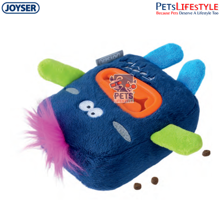 JOYSER Feed Me Ben Treat Plush Dog Toy with Squeaker – Grey/Yellow (S/M)