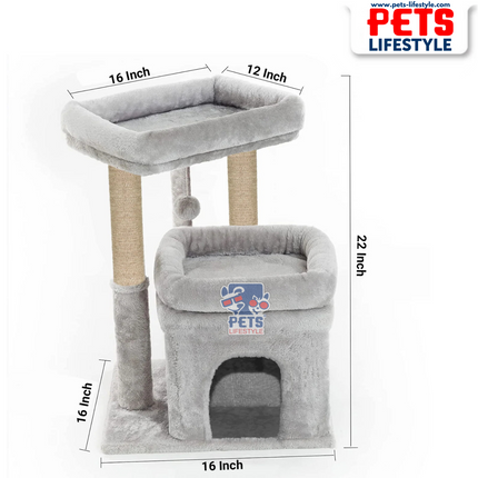 Canine Desk Kitten Cat Tree – Condo with Scratching Posts, Detachable Beds, Hanging Ball & Removable Cover