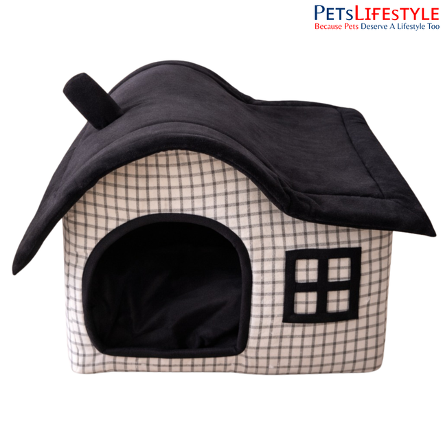 Luxury Cottage-Style Indoor Plush Pet House with Removable Roof Pet House with Plush Cushion, Indoor Pet Bed
