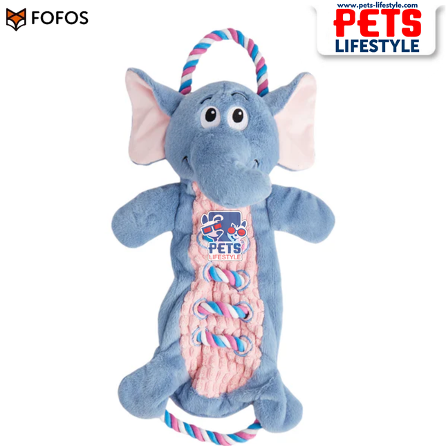 FOFOS Elephant Rope Tug toy with plush body, rope limbs, and squeaker