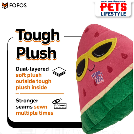 FOFOS Summer Plush Watermelon Dog Toy Dual-Layer Tough Plush + Squeaker