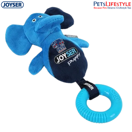 JOYSER Puppy Elephant with Ring Plush Dental Chew Dog Toy – Dark Blue (S/M)