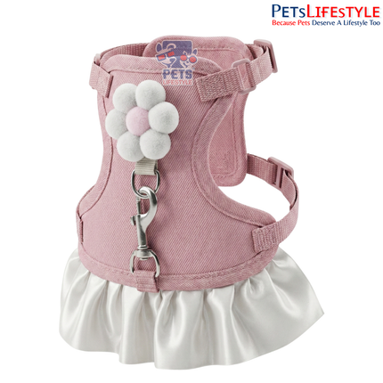 Pink Ruffled Cat & Small Dog Harness Dress with Leash | Adjustable Anti-Escape Step-In Pet Vest