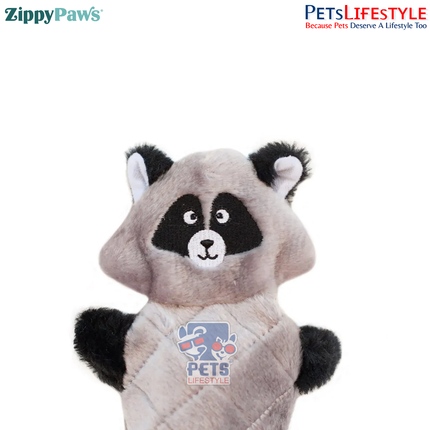 ZippyPaws Jigglerz® – Raccoon  Stuffing-Free Plush Dog Toy | 3 Ways to Squeak