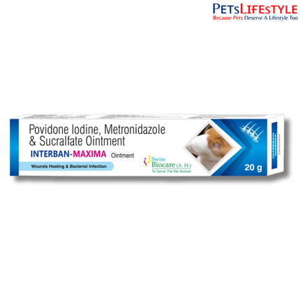 Interban-Maxima Wound Healing Ointment for Dogs & Cats (Sucralfate 7% + Metronidazole 1% + Povidone Iodine 5%)