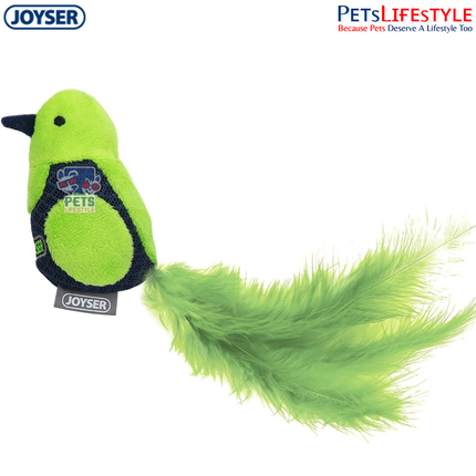 JOYSER Sound Chip Bird with Real Feathers – Green/Blue | Interactive Electronic Cat Toy