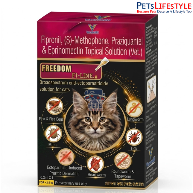 Freedom F1 Line Spot-On Solution for Cats Cats below 2.5 kg 0.3 ml | Broad Spectrum Flea, Tick, Worm & Mange Treatment