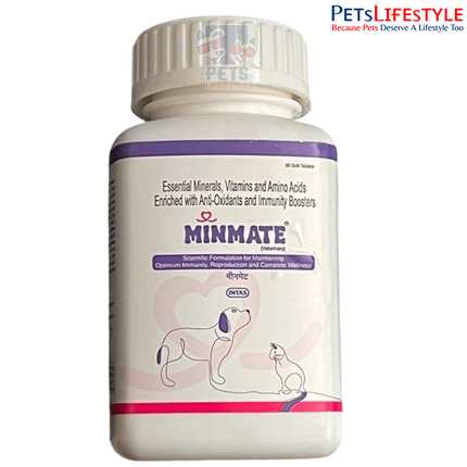 Intas Minmate tablet for dogs & cats, 30 tabs multivitamin multi-mineral amino acid & antioxidant tablet