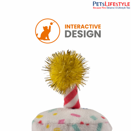 Fofos Birthday Cake Catnip Cat Toy – Soft Plush Toy with US-Grade Catnip & Pom-Pom for Kittens & Cats