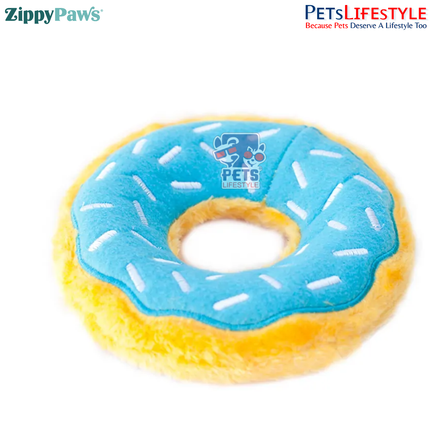 ZippyPaws Junior Donutz Dog Toy – Blueberry | Stuffing-Free Plush Chew Toy with Dual Squeakers