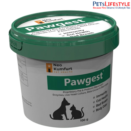 Neo Kumfurt Pawgest – Prebiotic, Probiotic, Enzyme & Immune Support Powder for Dogs & Cats