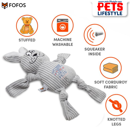 FOFOS Fluffy Rabbit Grey – Soft Corduroy Plush Toy with Squeaker