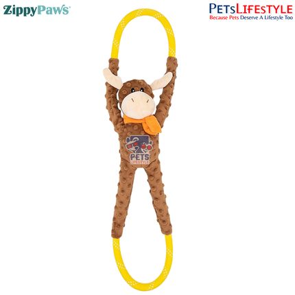 ZippyPaws RopeTugz – Moose  Super Sized Plush Rope Tug Dog Toy with Squeaker