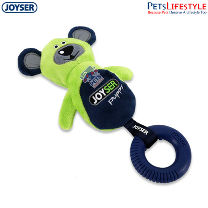 JOYSER Puppy Bear with Ring Plush Dental Chew Dog Toy – Green/Blue (S/M)