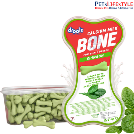 Drools Calcium Milk Bone Dog Treats – Spinach Flavour | Calcium-Rich Dental Chews for Strong Bones & Healthy Teeth