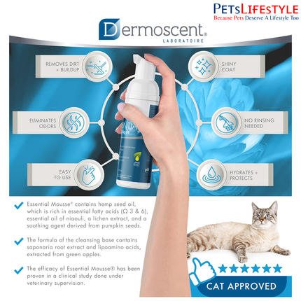 Savavet Dermoscent Essential Mousse Dry Shampoo for Cats – Rinse-Free Cleansing Foam (150 ml)