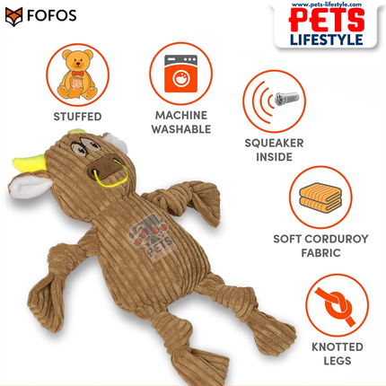 FOFOS Fluffy Cow Brown – Soft Corduroy Plush Toy with Squeaker