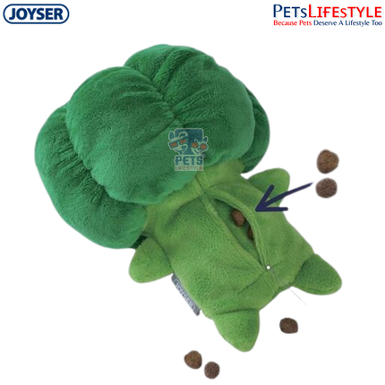 JOYSER Eco Veggie Broccoli Plush Dog Toy with Treat Pocket & Squeaker – Green (S/M)