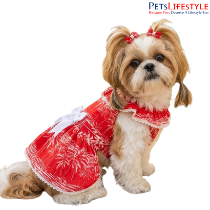 Premium Tropical Palm Print Pet Dress for Dogs & Cats Tropical Paradise Holiday Pet Dress