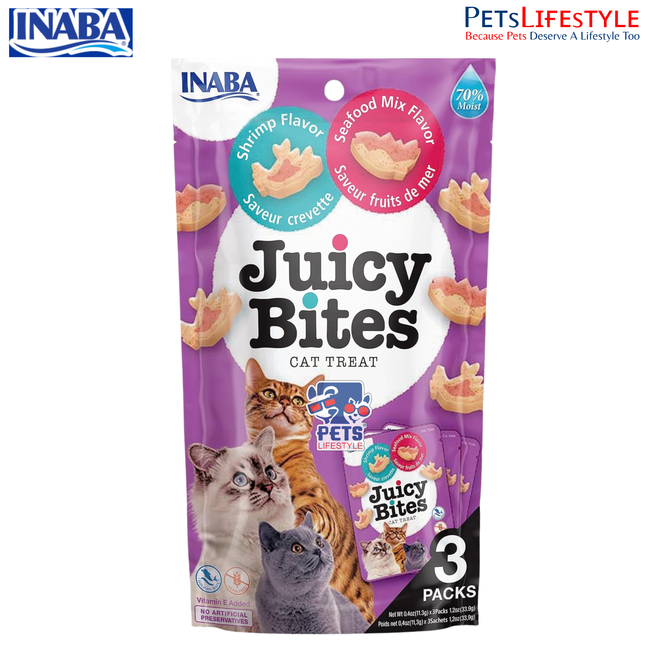 Inaba Juicy Bites Shrimp & Seafood Mix Flavor – Soft Treats for Cats  33.9g