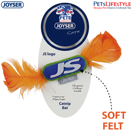 JOYSER JS Logo Catnip Toy with Real Feathers – Dark Blue/Orange