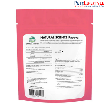 Oxbow Natural Science Papaya Support Digestive Supplement for Rabbits, Guinea Pigs, Hamsters, Chinchillas, Small Animals 33 Grams