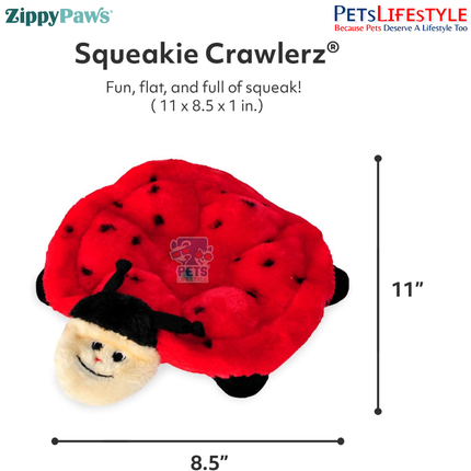 ZippyPaws Squeakie Crawler – Betsey the Ladybug  Stuffing-Free Flat Plush Dog Toy with 7 Squeakers
