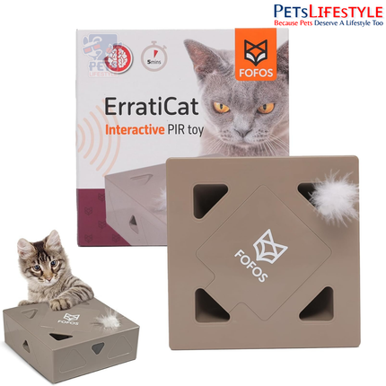 FOFOS ErratiCat Interactive Cat Toy – White, PIR Infrared Auto-Motion Toy with Real Feathers & Auto-Sleep Mode, Battery-Operated
