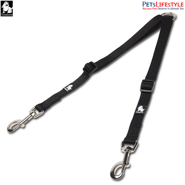 Truelove Double Leash – Nylon Dual Dog Leash Coupler (Black)