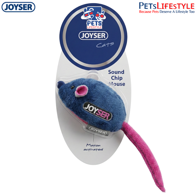 JOYSER Sound Chip Mouse Plush Cat Toy – Dark Blue | Motion-Activated Electronic Toy