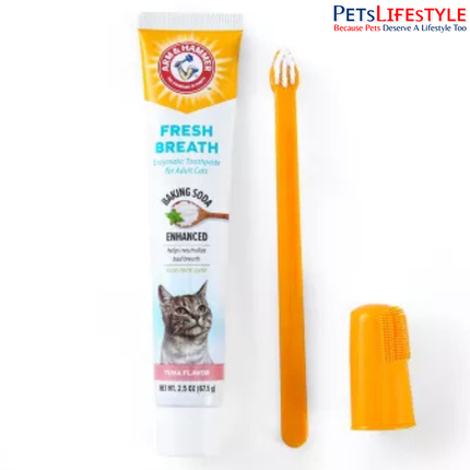 Arm & Hammer Fresh Breath Dental Kit for Cats – Tuna Flavor | Complete Cat Oral Care Kit (67.5 g)