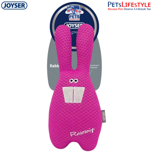 JOYSER Plush Rabbit Dog Toy with Squeaker – Pink (M)