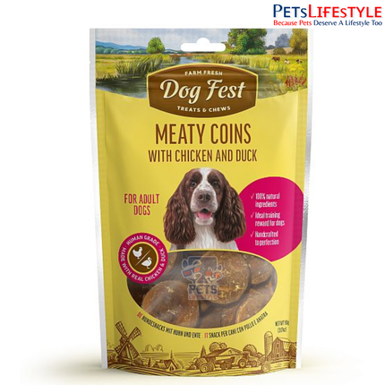 Dog Fest Meaty Coins with Chicken & Duck Adult Dog Treats 90g | 100% Natural High-Protein Chewy Training Treats
