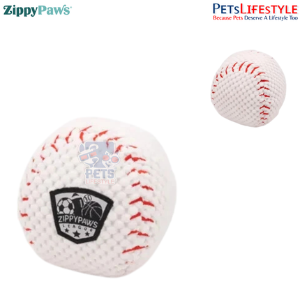 ZippyPaws SportsBallz – Baseball  Plush Squeaker Dog Toy